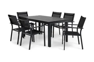 Portland Matgrupp Utomhus 152-210x90 + 6 Sierra Stapelstol - Svart - Utemöbler & utemiljö - Utegrupp - Matgrupp utomhus