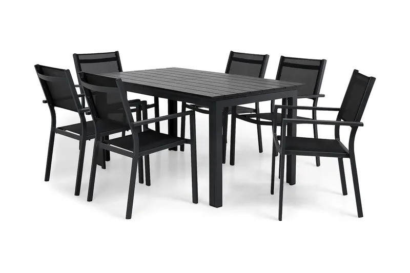 Portland Matgrupp Utomhus 152-210x90 + 6 Sierra Stapelstol - Svart - Utemöbler & utemiljö - Utegrupp - Matgrupp utomhus