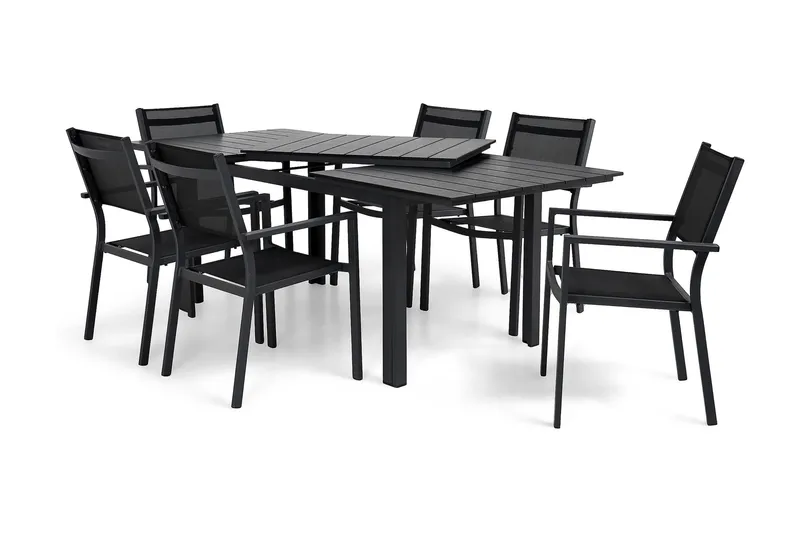 Portland Matgrupp Utomhus 152-210x90 + 6 Sierra Stapelstol - Svart - Utemöbler & utemiljö - Utegrupp - Matgrupp utomhus