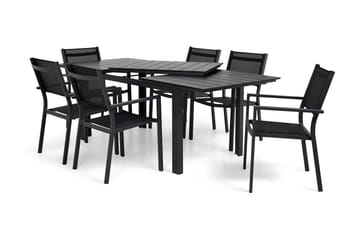 Portland Matgrupp Utomhus 152-210x90 + 6 Sierra Stapelstol - Svart - Utemöbler & utemiljö - Utegrupp - Matgrupp utomhus