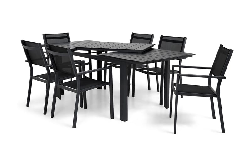 Portland Matgrupp Utomhus 152-210x90 + 6 Sierra Stapelstol - Svart - Utemöbler & utemiljö - Utegrupp - Matgrupp utomhus