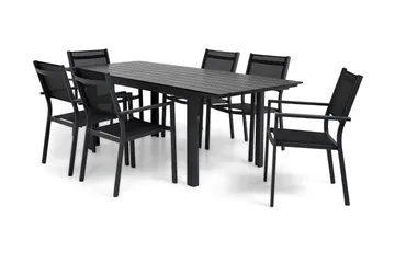 Portland Matgrupp Utomhus 152-210x90 + 6 Sierra Stapelstol - Svart - Utemöbler & utemiljö - Utegrupp - Matgrupp utomhus
