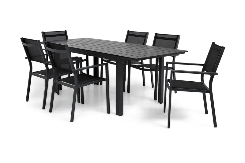 Portland Matgrupp Utomhus 152-210x90 + 6 Sierra Stapelstol - Svart - Utemöbler & utemiljö - Utegrupp - Matgrupp utomhus