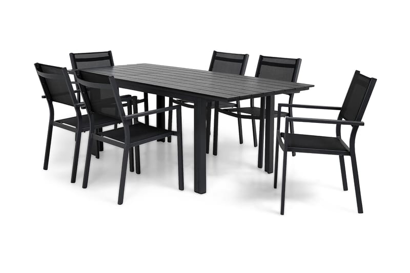 Portland Matgrupp Utomhus 152-210x90 + 6 Sierra Stapelstol - Svart - Utemöbler & utemiljö - Utegrupp - Matgrupp utomhus