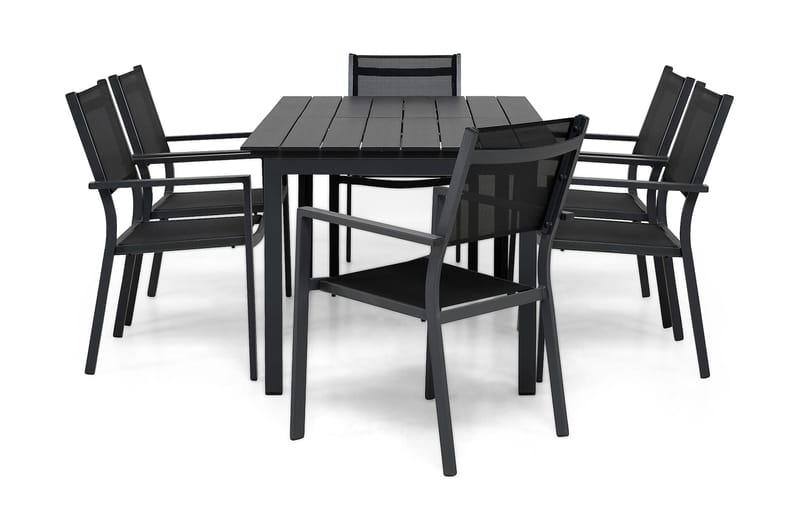 Portland Matgrupp Utomhus 152-210x90 + 6 Sierra Stapelstol, Svart