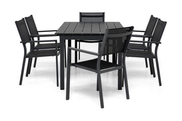 Portland Matgrupp Utomhus 152-210x90 + 6 Sierra Stapelstol - Svart - Utemöbler & utemiljö - Utegrupp - Matgrupp utomhus