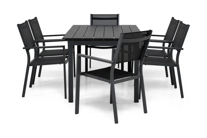 Portland Matgrupp Utomhus 152-210x90 + 6 Sierra Stapelstol - Svart - Utemöbler & utemiljö - Utegrupp - Matgrupp utomhus