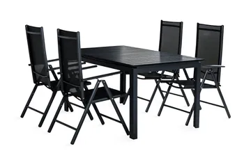 Portland Matgrupp Utomhus 160-220x90 + 4 Maggie Positionsstol - Svart - Utemöbler & utemiljö - Utegrupp - Matgrupp utomhus