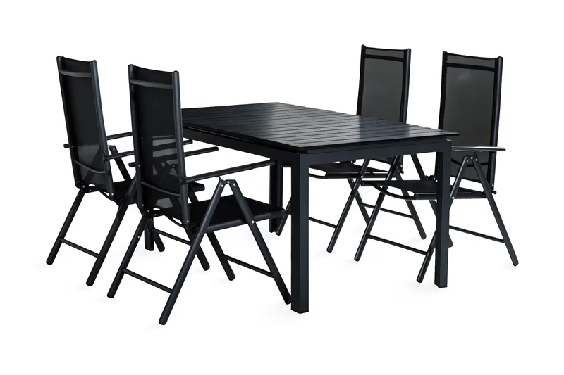 Portland Matgrupp Utomhus 160-220x90 + 4 Maggie Positionsstol - Svart - Utemöbler & utemiljö - Utegrupp - Matgrupp utomhus