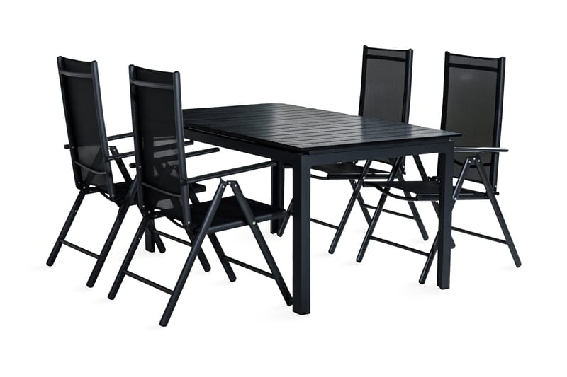 Portland Matgrupp Utomhus 160-220x90 + 4 Maggie Positionsstol - Svart - Utemöbler & utemiljö - Utegrupp - Matgrupp utomhus