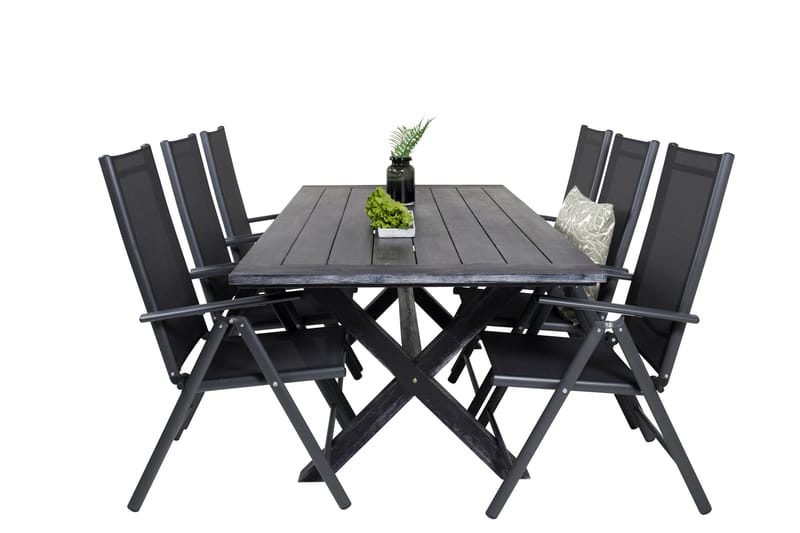 Rives Matgrupp Utomhus 200cm + 6 Break Positionsstolar - Svart/Grå - Utemöbler & utemiljö - Utegrupp - Matgrupp utomhus