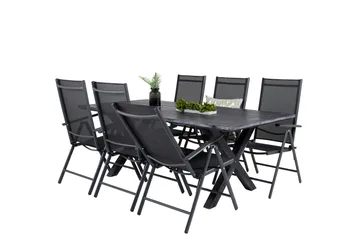 Rives Matgrupp Utomhus 200cm + 6 Break Positionsstolar - Svart/Grå - Utemöbler & utemiljö - Utegrupp - Matgrupp utomhus