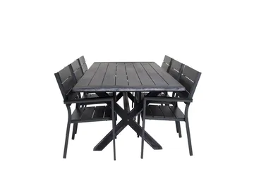 Rives Matgrupp Utomhus 200cm + 6 Levels Stapelbara Matstolar - Svart - Utemöbler & utemiljö - Utegrupp - Matgrupp utomhus