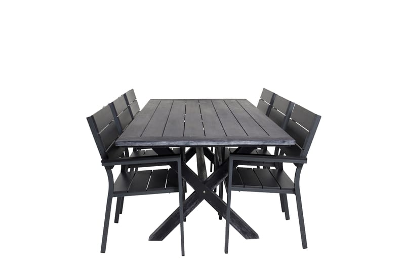 Rives Matgrupp Utomhus 200cm + 6 Levels Stapelbara Matstolar - Svart - Utemöbler & utemiljö - Utegrupp - Matgrupp utomhus
