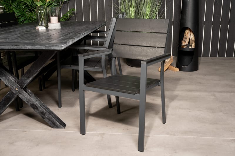 Rives Matgrupp Utomhus 200cm + 6 Levels Stapelbara Matstolar - Svart - Utemöbler & utemiljö - Utegrupp - Matgrupp utomhus