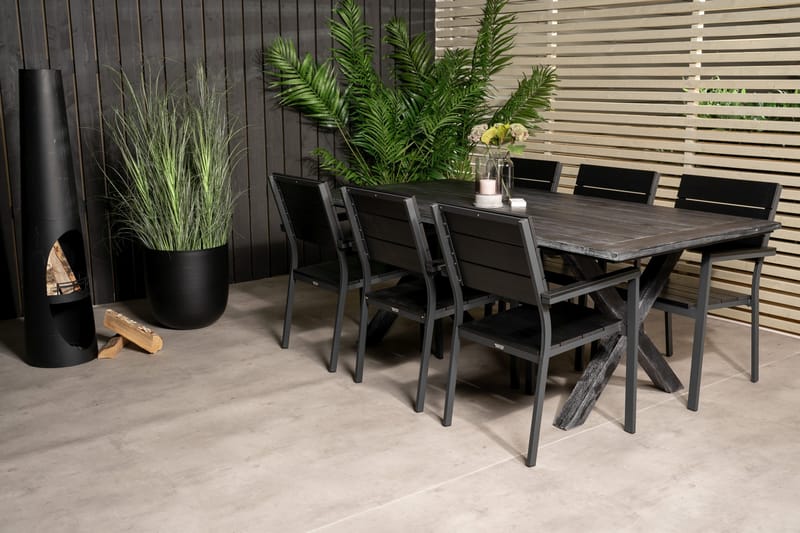 Rives Matgrupp Utomhus 200cm + 6 Levels Stapelbara Matstolar - Svart - Utemöbler & utemiljö - Utegrupp - Matgrupp utomhus