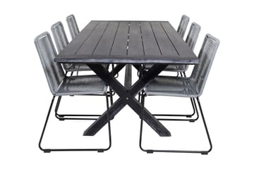 Rives Matgrupp Utomhus 200cm + 6 Lindos Matstolar - Svart/Grå - Utemöbler & utemiljö - Utegrupp - Matgrupp utomhus