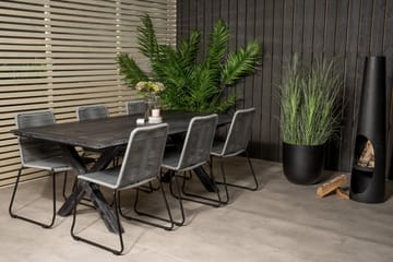 Rives Matgrupp Utomhus 200cm + 6 Lindos Matstolar - Svart/Grå - Utemöbler & utemiljö - Utegrupp - Matgrupp utomhus