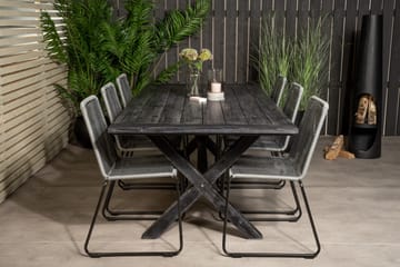 Rives Matgrupp Utomhus 200cm + 6 Lindos Matstolar - Svart/Grå - Utemöbler & utemiljö - Utegrupp - Matgrupp utomhus