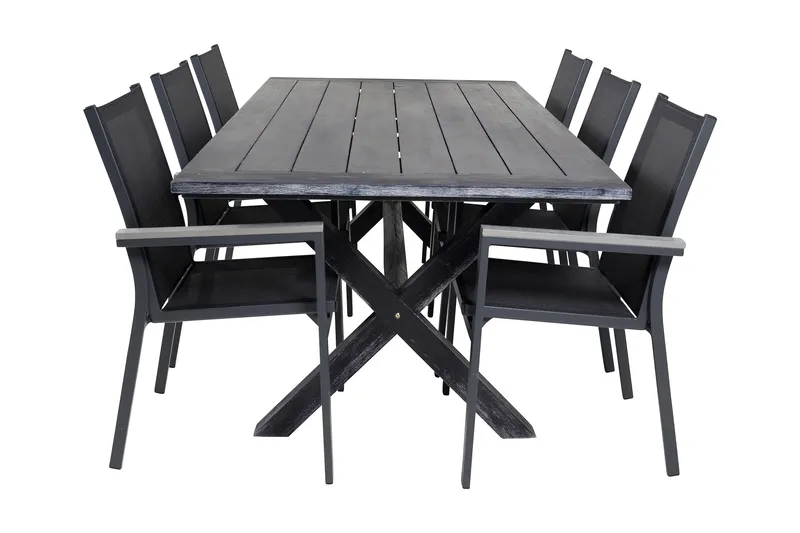 Rives Matgrupp Utomhus 200cm + 6 Parma Karmstolar, Svart