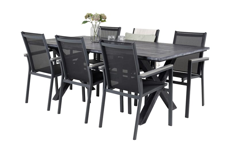 Rives Matgrupp Utomhus 200cm + 6 Parma Karmstolar - Svart - Utemöbler & utemiljö - Utegrupp - Matgrupp utomhus