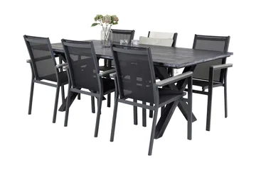 Rives Matgrupp Utomhus 200cm + 6 Parma Karmstolar - Svart - Utemöbler & utemiljö - Utegrupp - Matgrupp utomhus