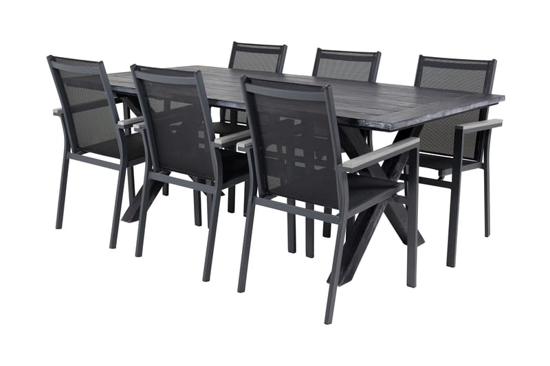 Rives Matgrupp Utomhus 200cm + 6 Parma Karmstolar - Svart - Utemöbler & utemiljö - Utegrupp - Matgrupp utomhus