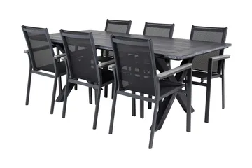 Rives Matgrupp Utomhus 200cm + 6 Parma Karmstolar - Svart - Utemöbler & utemiljö - Utegrupp - Matgrupp utomhus