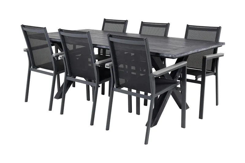 Rives Matgrupp Utomhus 200cm + 6 Parma Karmstolar - Svart - Utemöbler & utemiljö - Utegrupp - Matgrupp utomhus