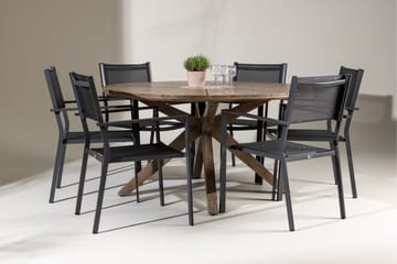 Matgrupp Utomhus Rosario 140 cm Rund med 6 Copacabana Utestolar - Brun - Utemöbler & utemiljö - Utegrupp - Matgrupp utomhus