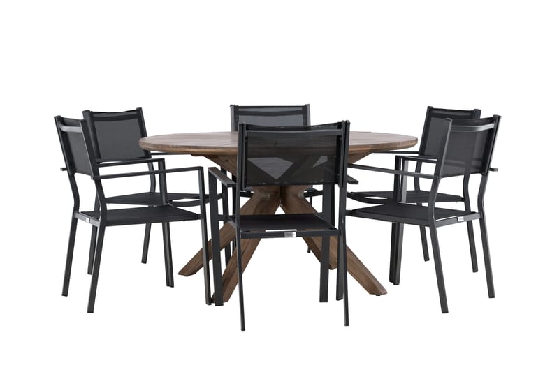 Matgrupp Utomhus Rosario 140 cm Rund med 6 Copacabana Utestolar - Brun - Utemöbler & utemiljö - Utegrupp - Matgrupp utomhus