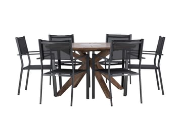Matgrupp Utomhus Rosario 140 cm Rund med 6 Copacabana Utestolar - Brun - Utemöbler & utemiljö - Utegrupp - Matgrupp utomhus