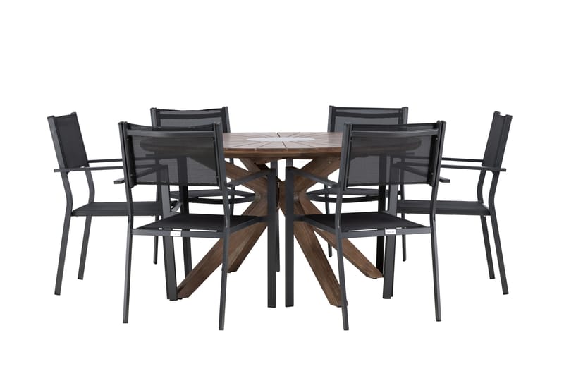Matgrupp Utomhus Rosario 140 cm Rund med 6 Copacabana Utestolar - Brun - Utemöbler & utemiljö - Utegrupp - Matgrupp utomhus