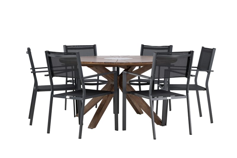 Matgrupp Utomhus Rosario 140 cm Rund med 6 Copacabana Utestolar - Brun - Utemöbler & utemiljö - Utegrupp - Matgrupp utomhus
