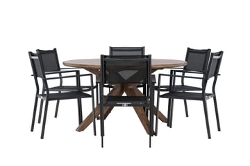 Matgrupp Utomhus Rosario 140 cm Rund med 6 Copacabana Utestolar - Brun - Utemöbler & utemiljö - Utegrupp - Matgrupp utomhus