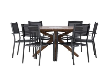 Matgrupp Utomhus Rosario 140 cm Rund med 6 Copacabana Utestolar - Brun - Utemöbler & utemiljö - Utegrupp - Matgrupp utomhus