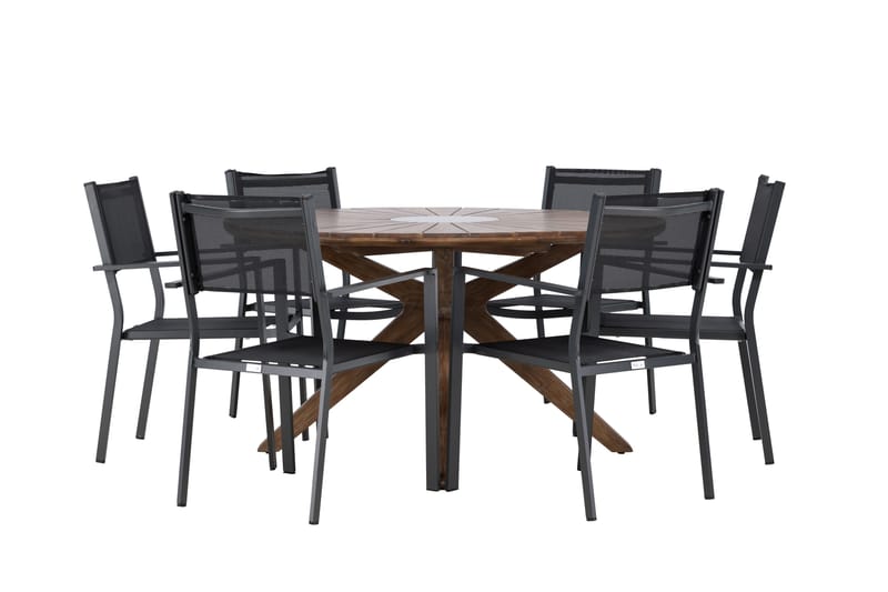 Matgrupp Utomhus Rosario 140 cm Rund med 6 Copacabana Utestolar - Brun - Utemöbler & utemiljö - Utegrupp - Matgrupp utomhus