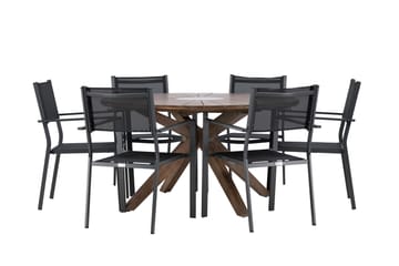 Matgrupp Utomhus Rosario 140 cm Rund med 6 Copacabana Utestolar - Brun - Utemöbler & utemiljö - Utegrupp - Matgrupp utomhus