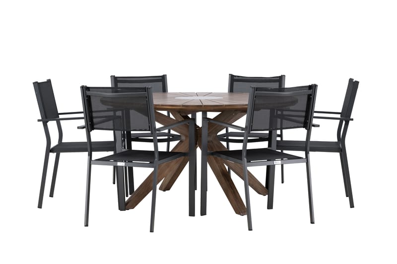 Matgrupp Utomhus Rosario 140 cm Rund med 6 Copacabana Utestolar - Brun - Utemöbler & utemiljö - Utegrupp - Matgrupp utomhus