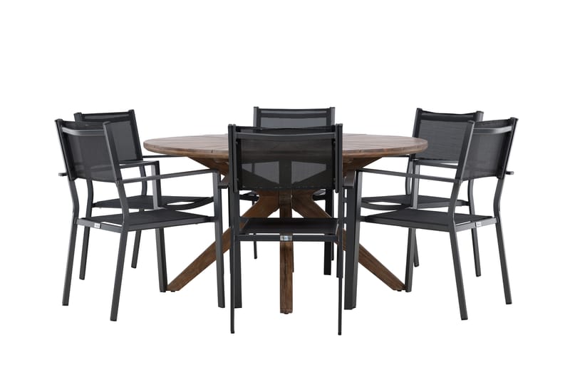 Matgrupp Utomhus Rosario 140 cm Rund med 6 Copacabana Utestolar - Brun - Utemöbler & utemiljö - Utegrupp - Matgrupp utomhus