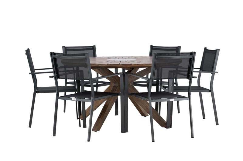 Matgrupp Utomhus Rosario 140 cm Rund med 6 Copacabana Utestolar - Brun - Utemöbler & utemiljö - Utegrupp - Matgrupp utomhus