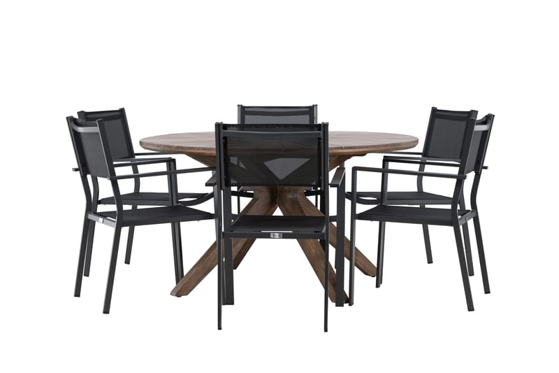 Matgrupp Utomhus Rosario 140 cm Rund med 6 Copacabana Utestolar - Brun - Utemöbler & utemiljö - Utegrupp - Matgrupp utomhus