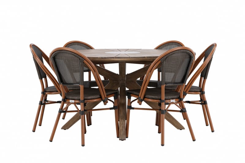 Matgrupp Utomhus Rosario 140 cm Rund med 6 Guarda Utestolar, Brun