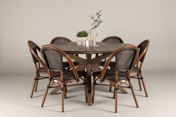 Matgrupp Utomhus Rosario 140 cm Rund med 6 Guarda Utestolar - Brun - Utemöbler & utemiljö - Utegrupp - Matgrupp utomhus