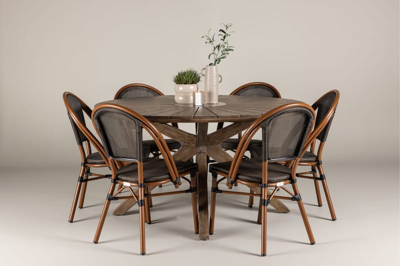 Matgrupp Utomhus Rosario 140 cm Rund med 6 Guarda Utestolar - Brun - Utemöbler & utemiljö - Utegrupp - Matgrupp utomhus