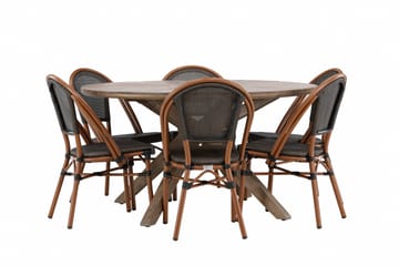 Matgrupp Utomhus Rosario 140 cm Rund med 6 Guarda Utestolar - Brun - Utemöbler & utemiljö - Utegrupp - Matgrupp utomhus