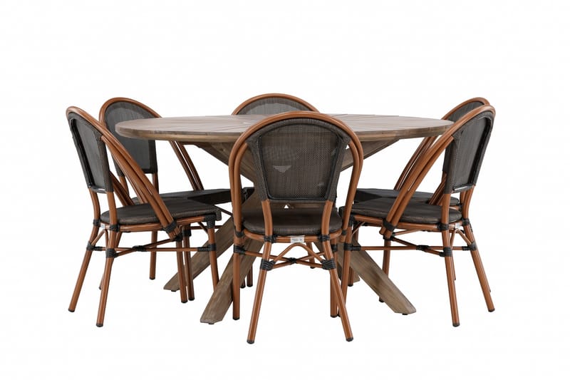 Matgrupp Utomhus Rosario 140 cm Rund med 6 Guarda Utestolar - Brun - Utemöbler & utemiljö - Utegrupp - Matgrupp utomhus