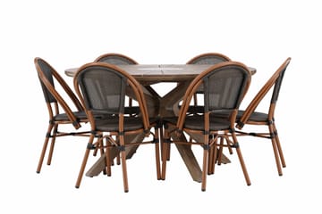 Matgrupp Utomhus Rosario 140 cm Rund med 6 Guarda Utestolar - Brun - Utemöbler & utemiljö - Utegrupp - Matgrupp utomhus
