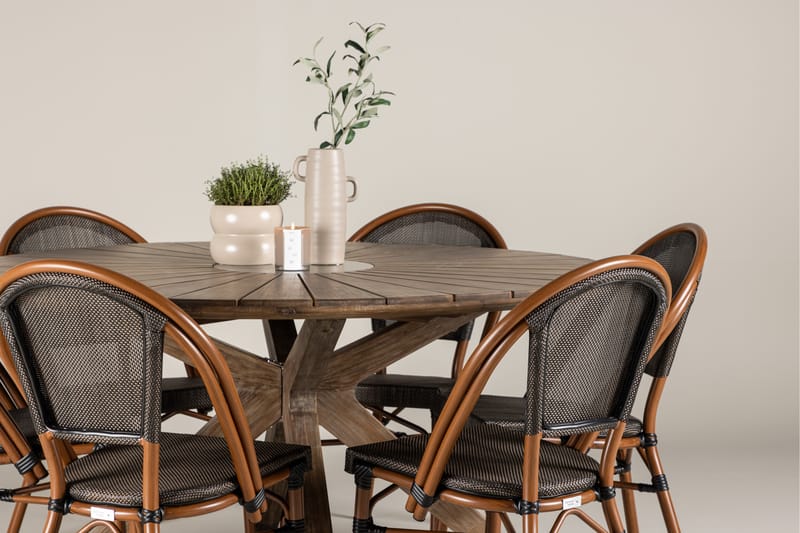 Matgrupp Utomhus Rosario 140 cm Rund med 6 Guarda Utestolar - Brun - Utemöbler & utemiljö - Utegrupp - Matgrupp utomhus