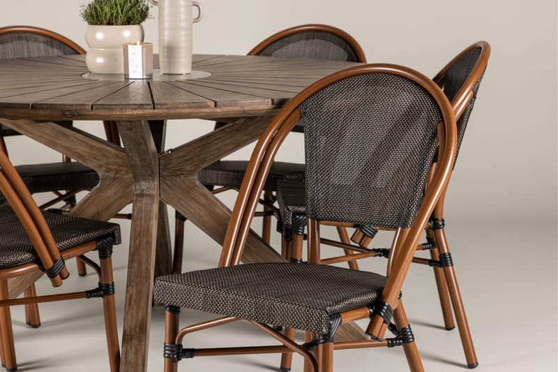 Matgrupp Utomhus Rosario 140 cm Rund med 6 Guarda Utestolar - Brun - Utemöbler & utemiljö - Utegrupp - Matgrupp utomhus